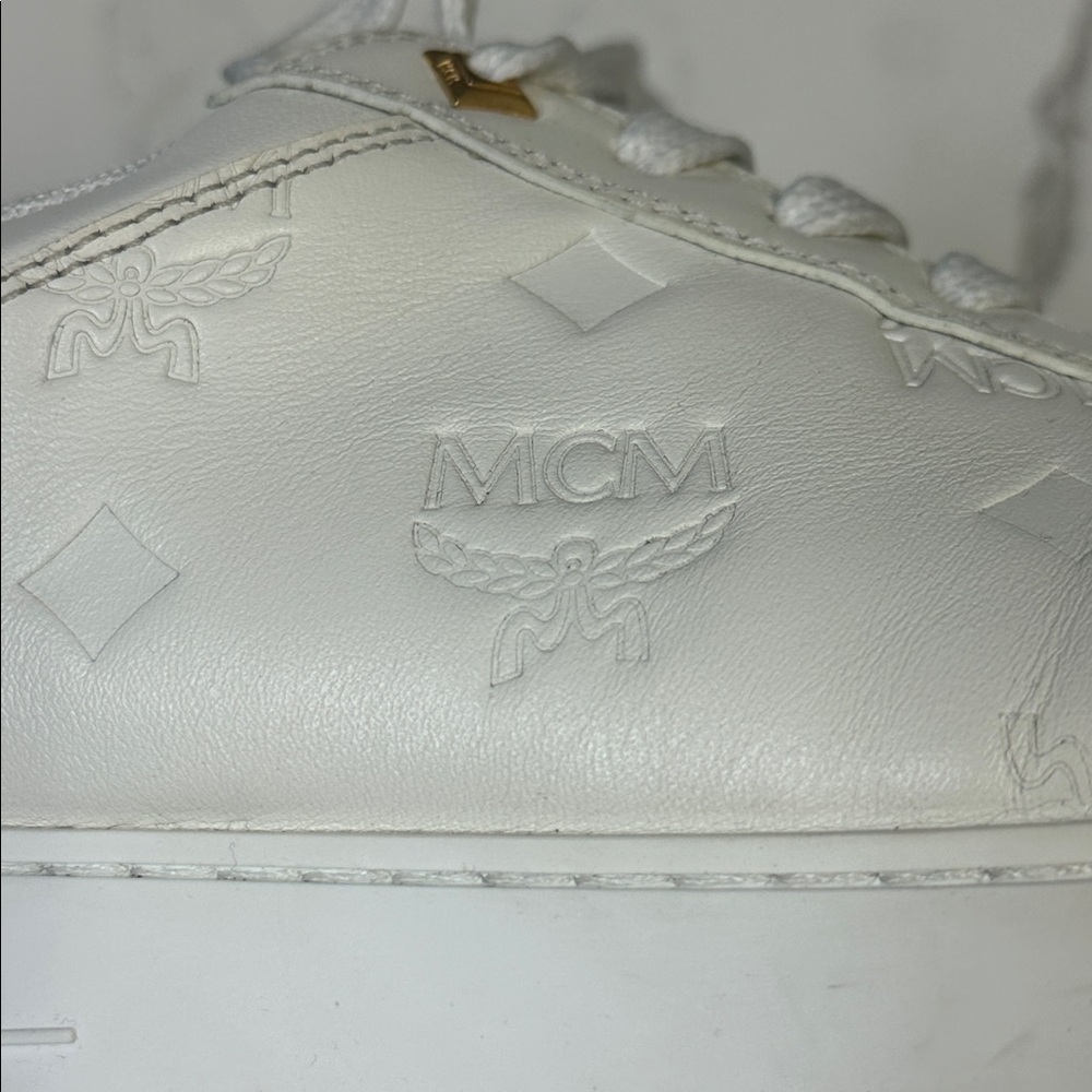 MCM Men's Neo Terrain Embossed Monogram Leather Sneakers in White EU 44 US 11 - Picture 10 of 14